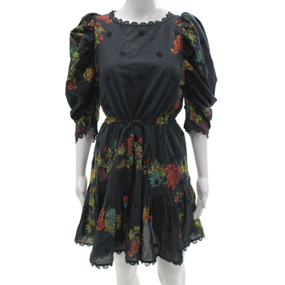 Farm Rio Women Fit & Flare Black Floral Cotton Dress Size S